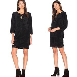 Velvet by Graham & Spencer Raleigh Black Faux Suede 3/4 Sleeve Shift Dress Sz XS
